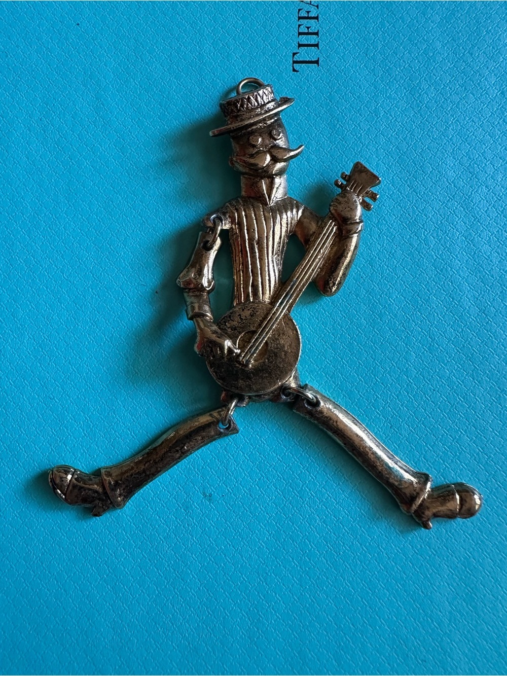 Vintage 70s Articulated Banjo Man Necklace Pendant